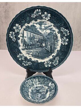 Coaching Taverns 1828 Royal Tudor Ware Staffordshire Plate & Bowl Set VL5102